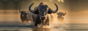 African Cape Buffalos moving in water